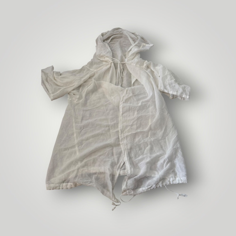 Bryn Walker Kimono Jacket Women XL White Lagenlook Tie Front Gauze Coastal Airy